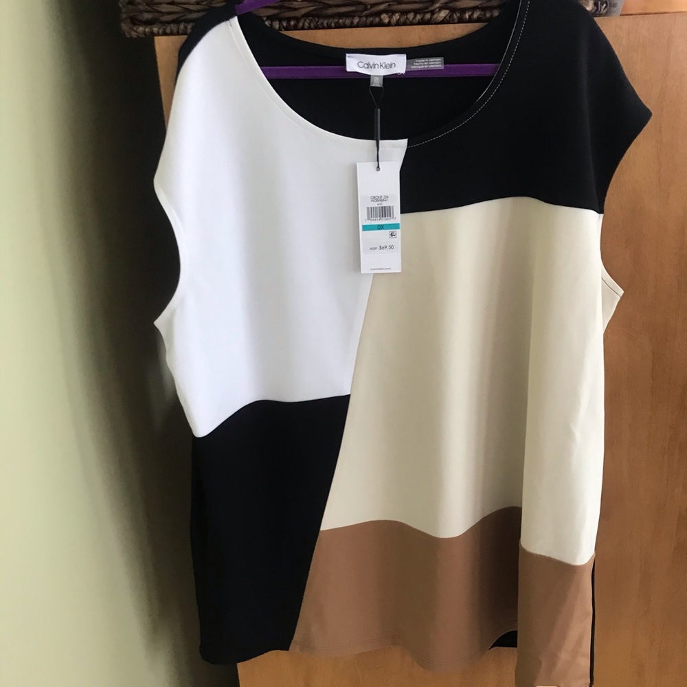 Calvin Klein NWT Woman 0X Colorblock Shell Top - Picture 1 of 9